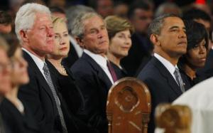 Clinton, Bush, Obama - Paying their last respects...